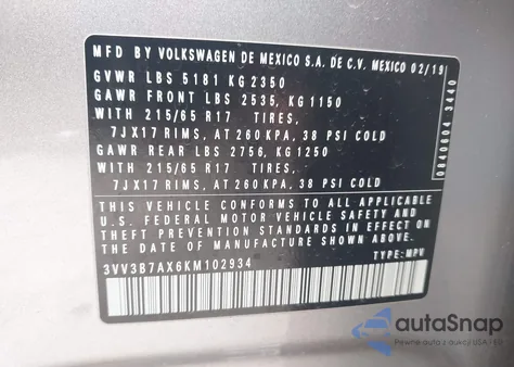 2019 Volkswagen Tiguan 2.0T Se/2.0T Sel/2.0T Sel R-Line/2.0T Sel R-Line Black from USA, damaged, VIN 3VV3B7AX6KM102934
